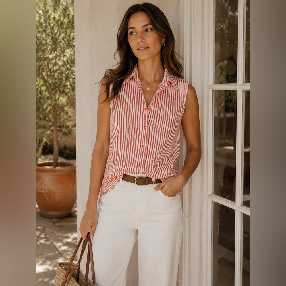Lily Moss Cotton Striped Shirt M Red White
